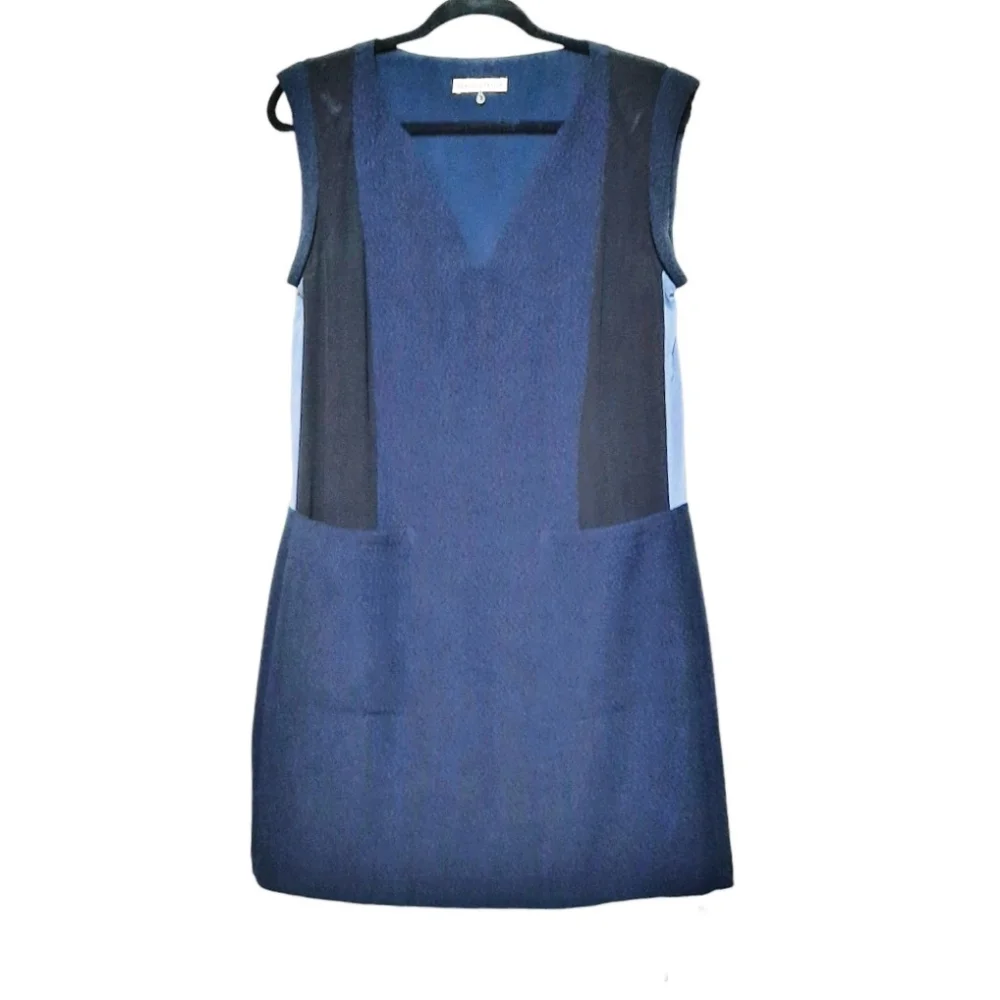 REBECCA TAYLOR Colorblock Shift Dress Rolled Cap Sleeves Navy Black Lavender 6 M - Picture 2 of 13